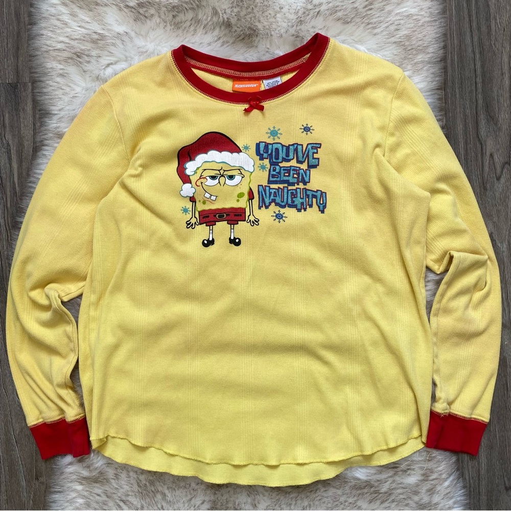 Y2K 2005 Nickelodeon SpongeBob Christmas PJ Pajama Shirt